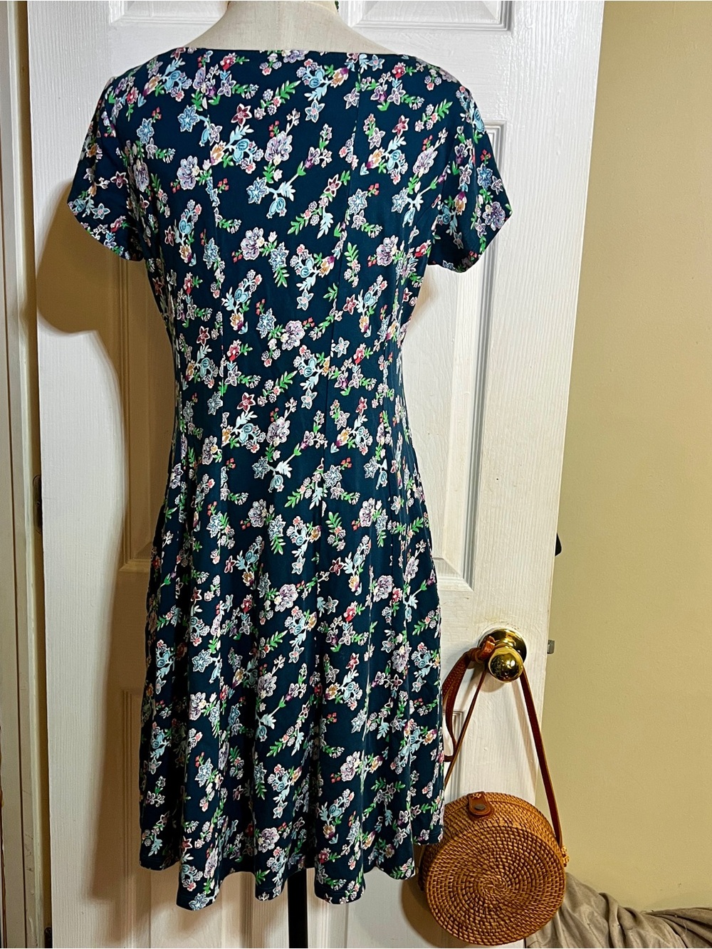 Ella Simone Wms Blue Floral Cotton S/S Pleated Skater Cottagecore Mini Dress S - Picture 7 of 14